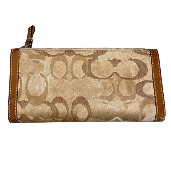 Coach Signature Khaki Optic Jacquard Long Canvas & Leather Wallet - Picture 2 of 7